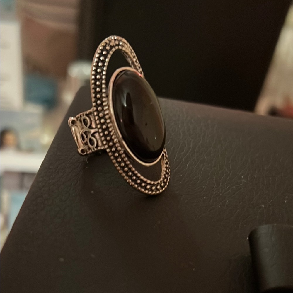 Elongated Black Silver Ring